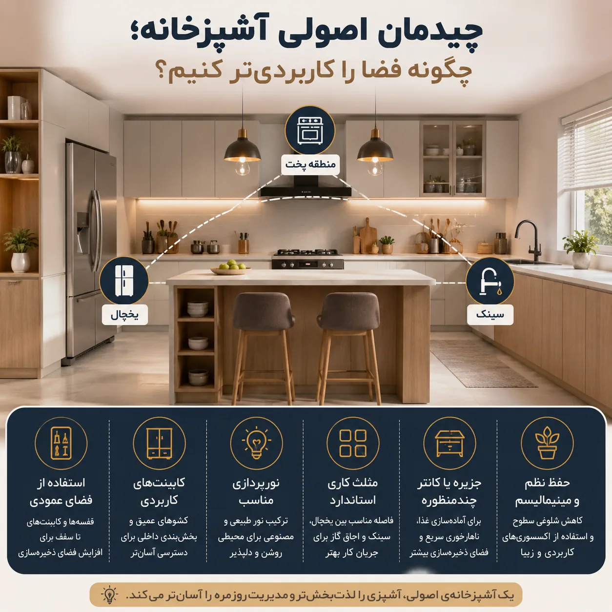 چیدمان اصولی آشپزخانه؛ چگونه فضا را کاربردی‌تر کنیم؟