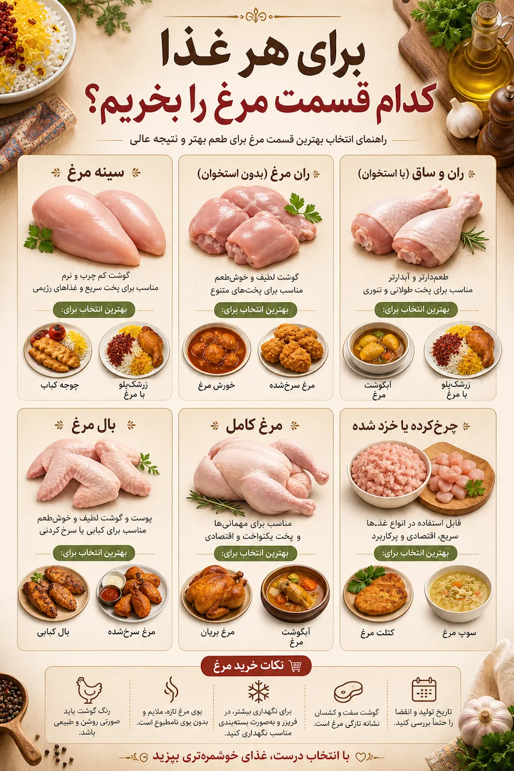 کدام قسمت مرغ را بخریم؟