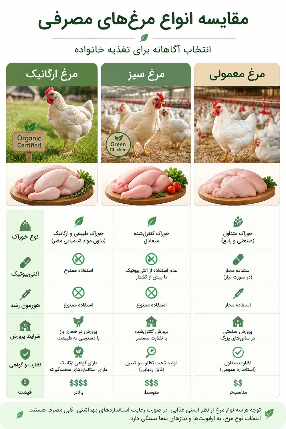 مرغ ارگانیک، مرغ سبز و مرغ معمولی چه تفاوتی دارند؟