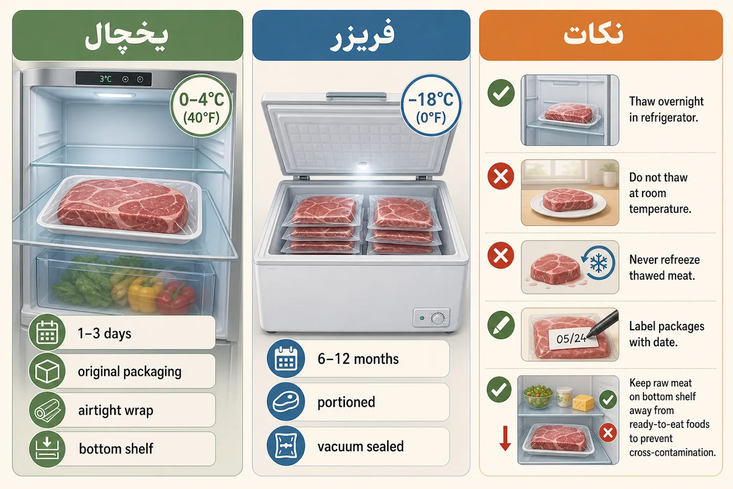 نگهداری صحیح گوشت گوساله در یخچال و فریزر