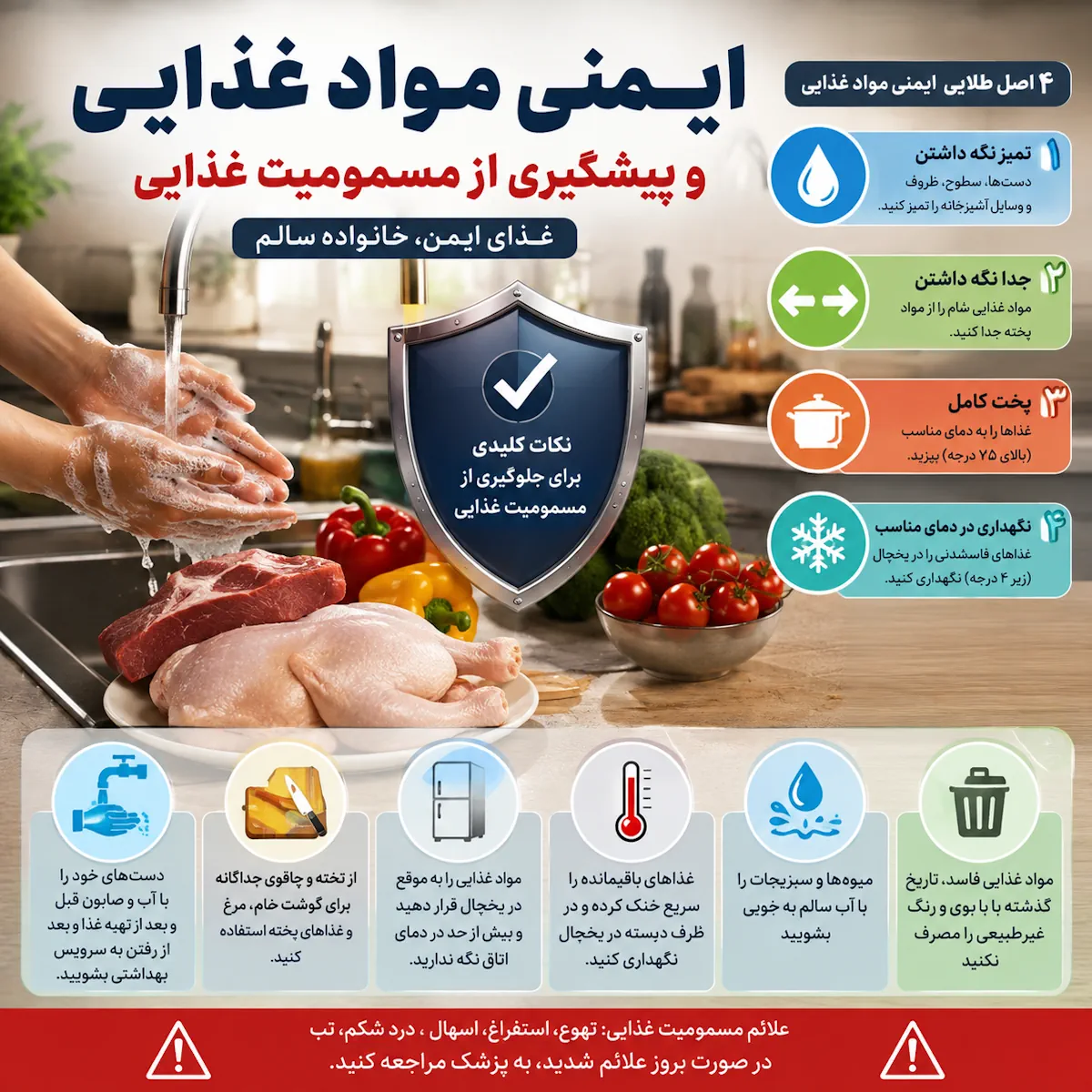 ایمنی مواد غذایی و پیشگیری از مسمومیت غذایی در آشپزخانه